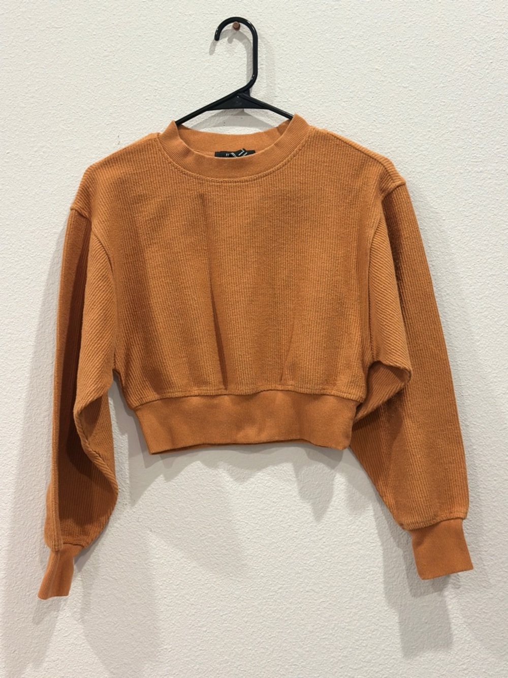 F21 Cropped Burnt Orange Ribbed Sweatshirt